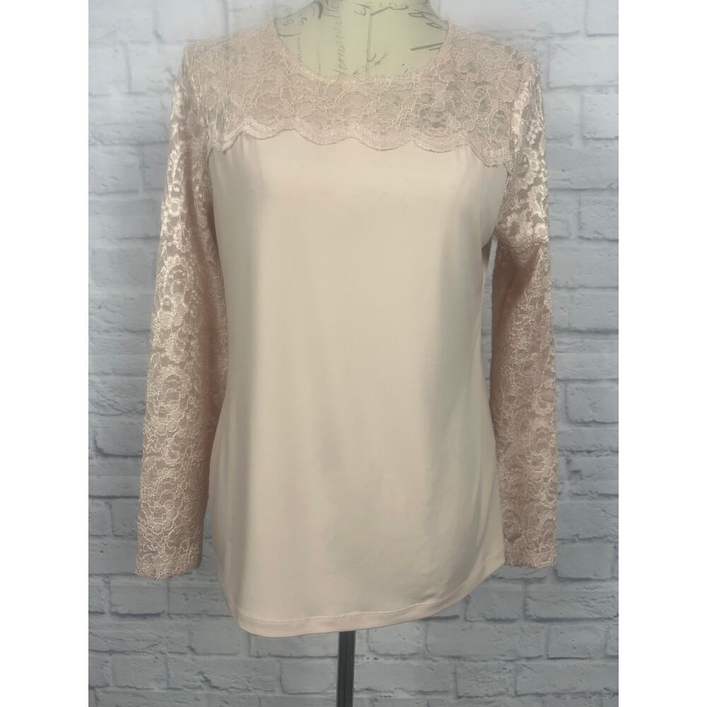 Calvin Klein Lace Sleeve Light Pink Blouse Women Size Medium